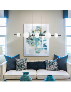 Lampa wisząca MILA - Nowoczesna lampa z 5 białymi kloszami na czarnej listwie do kuchni i salonu 2