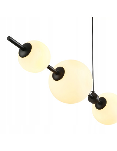 Lampa wisząca MILA - Nowoczesna lampa z 5 białymi kloszami na czarnej listwie do kuchni i salonu