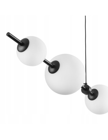 Lampa wisząca MILA - Nowoczesna lampa z 5 białymi kloszami na czarnej listwie do kuchni i salonu
