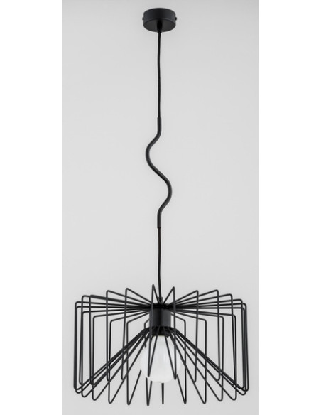 Nowoczesna lampa wisząca VERSO w stylu vertigo, metalowa, czarna, 90 cm, idealna do sypialni i holu, E27