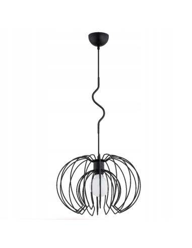 Nowoczesna lampa wisząca KIWI CZARNA z metalowym stelażem i zaokrąglonymi drutami - elegancja do Twojego wnętrza.
