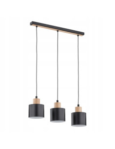 Lampa wisząca IVO BLACK z drewnianymi akcentami, 3-punktowe oświetlenie do biura i salonu