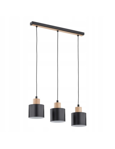 Lampa wisząca IVO BLACK z drewnianymi akcentami, 3-punktowe oświetlenie do biura i salonu