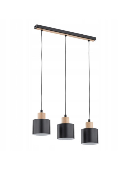 Lampa wisząca IVO BLACK z drewnianymi akcentami, 3-punktowe oświetlenie do biura i salonu