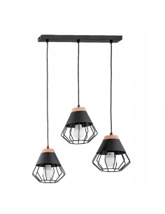 Lampa wisząca RINA 3-punkty E27 w czarnej metalowej klatce, nowoczesny design do loftowych wnętrz i jadalni