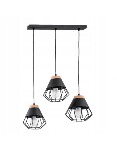 Lampa wisząca RINA 3-punkty E27 w czarnej metalowej klatce, nowoczesny design do loftowych wnętrz i jadalni