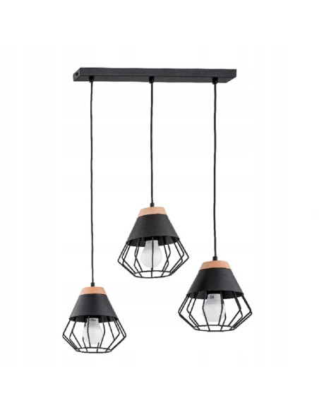 Lampa wisząca RINA 3-punkty E27 w czarnej metalowej klatce, nowoczesny design do loftowych wnętrz i jadalni
