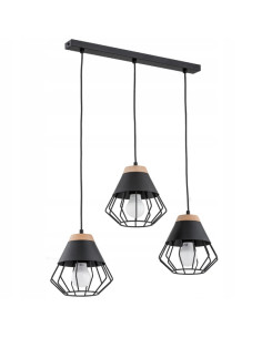 Lampa wisząca RINA 3-punkty E27 w czarnej metalowej klatce, nowoczesny design do loftowych wnętrz i jadalni 2