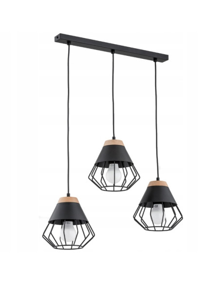 Lampa wisząca RINA 3-punkty E27 w czarnej metalowej klatce, nowoczesny design do loftowych wnętrz i jadalni