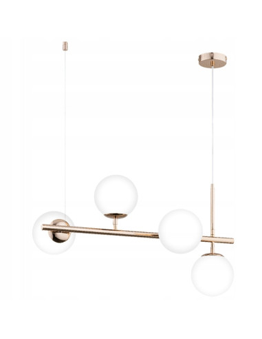 Żyrandol VINCI z białymi perłami na złotej belce – elegancja i nowoczesność do salonu i jadalni