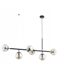 Lampa wisząca PRIMO z eleganckimi złotymi kloszami i czarnym stelażem, 6-punktowe oświetlenie do nowoczesnych wnętrz