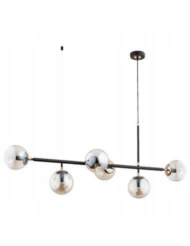 Lampa wisząca PRIMO z eleganckimi złotymi kloszami i czarnym stelażem, 6-punktowe oświetlenie do nowoczesnych wnętrz