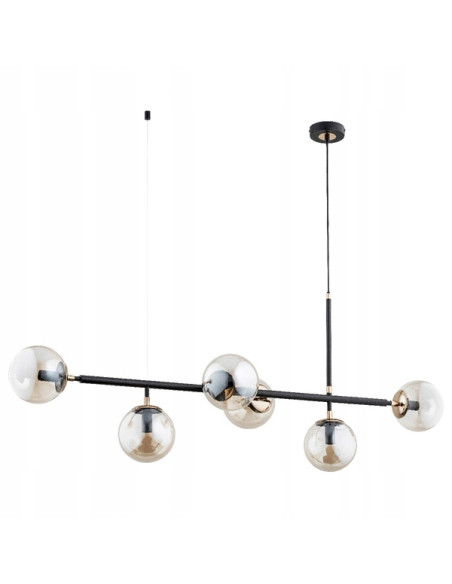 Lampa wisząca PRIMO z eleganckimi złotymi kloszami i czarnym stelażem, 6-punktowe oświetlenie do nowoczesnych wnętrz