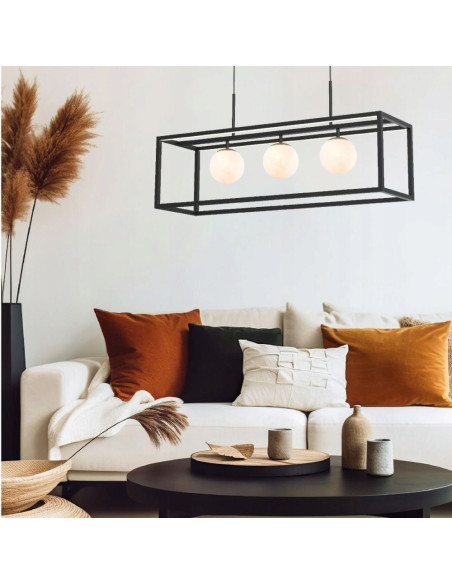 Nowoczesny żyrandol PIRO w stylu japońskim z czarną ramką, kulistymi źródłami światła - elegancja od Zuma Line