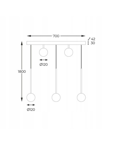 Lampa wisząca ALI Zuma Line z 5 źródłami światła - elegancka asymetryczna dekoracja do nowoczesnych wnętrz