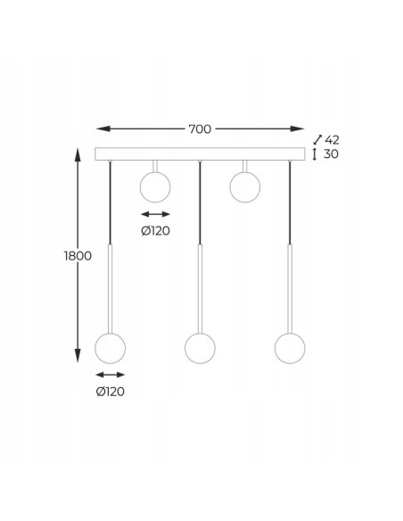 Lampa wisząca ALI Zuma Line z 5 źródłami światła - elegancka asymetryczna dekoracja do nowoczesnych wnętrz