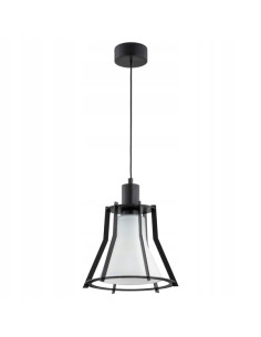 Lampa wisząca POMA X w nowoczesnej czarnej klatce z mlecznym kloszem do loftowych wnętrz, doskonała do biura i kuchni.