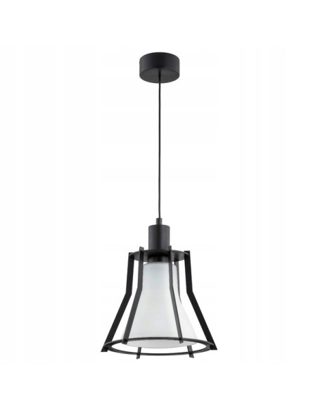 Lampa wisząca POMA X w nowoczesnej czarnej klatce z mlecznym kloszem do loftowych wnętrz, doskonała do biura i kuchni.