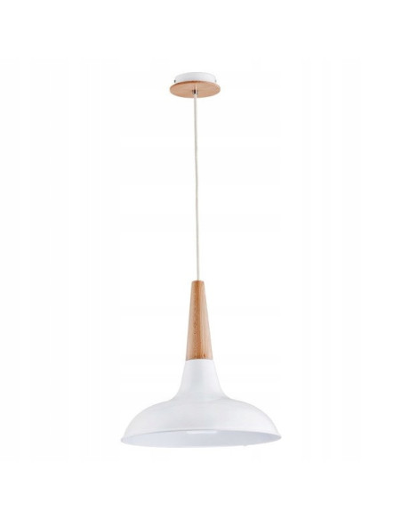 Lampa wisząca DORO Biała - Nowoczesny design z drewna i metalu, 39,5 cm, E27, ściemniana, idealna do kuchni i salonu