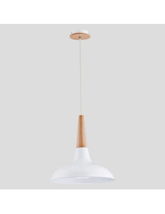 Lampa wisząca DORO Biała - Nowoczesny design z drewna i metalu, 39,5 cm, E27, ściemniana, idealna do kuchni i salonu 2