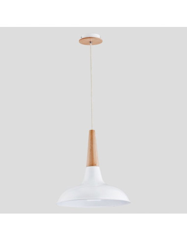 Lampa wisząca DORO Biała - Nowoczesny design z drewna i metalu, 39,5 cm, E27, ściemniana, idealna do kuchni i salonu
