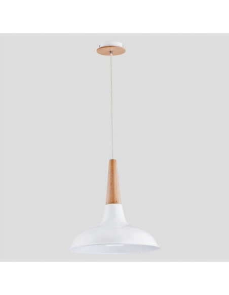 Lampa wisząca DORO Biała - Nowoczesny design z drewna i metalu, 39,5 cm, E27, ściemniana, idealna do kuchni i salonu