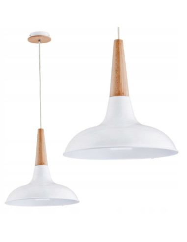 Lampa wisząca DORO Biała - Nowoczesny design z drewna i metalu, 39,5 cm, E27, ściemniana, idealna do kuchni i salonu