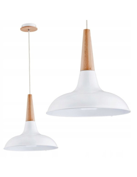 Lampa wisząca DORO Biała - Nowoczesny design z drewna i metalu, 39,5 cm, E27, ściemniana, idealna do kuchni i salonu