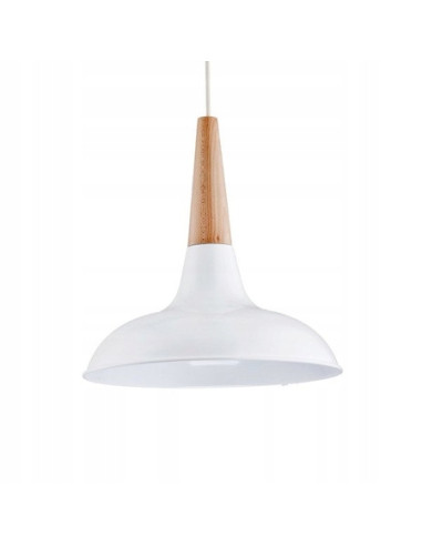 Lampa wisząca DORO Biała - Nowoczesny design z drewna i metalu, 39,5 cm, E27, ściemniana, idealna do kuchni i salonu