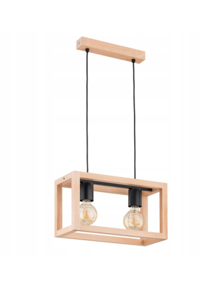 Lampa wisząca PAKO – nowoczesne oświetlenie z drewnianą oprawą do korytarza w kolorach beżowym i czarnym