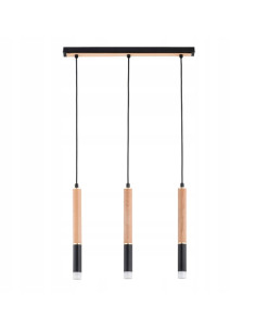 Lampa wisząca RODEO z drewnianymi elementami, trójpunktowa, styl loftowy, beżowo-czarna, idealna do nowoczesnych wnętrz