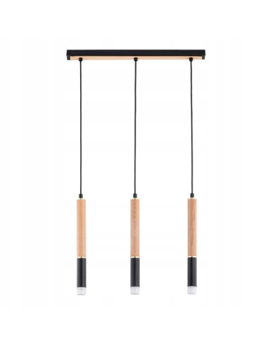 Lampa wisząca RODEO z drewnianymi elementami, trójpunktowa, styl loftowy, beżowo-czarna, idealna do nowoczesnych wnętrz