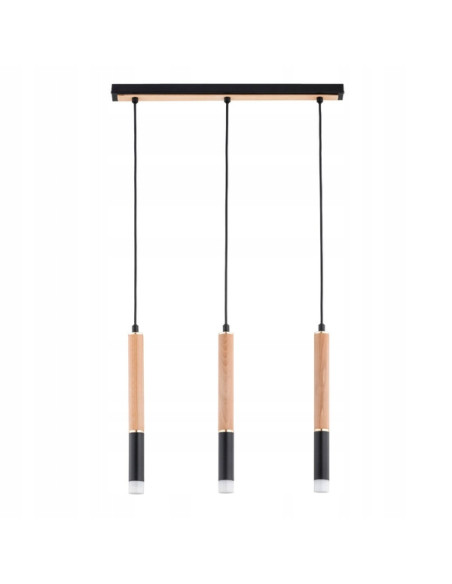 Lampa wisząca RODEO z drewnianymi elementami, trójpunktowa, styl loftowy, beżowo-czarna, idealna do nowoczesnych wnętrz