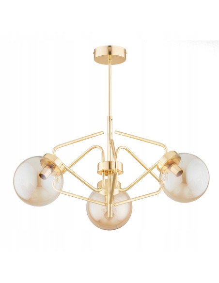 Żyrandol Loftowy BARSUM MIX ZŁOTA, nowoczesna lampa sufitowa E14 do stylowych wnętrz, 3 źródła światła, elegancki design.