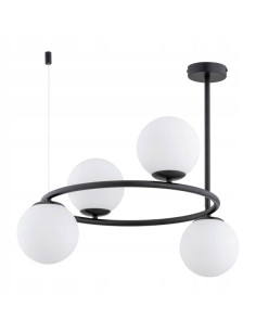 Nowoczesny Żyrandol RINGO A-4 w kolorze czarno-białym z kulistymi kloszami do sypialni i salonu