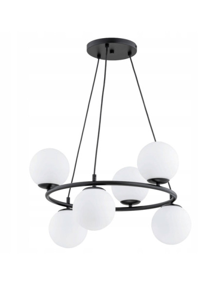 Lampa wisząca RINGO R6 w stylu industrialnym, czarno-biała, z 6 punktami świetlnymi E14, idealna do nowoczesnych wnętrz.