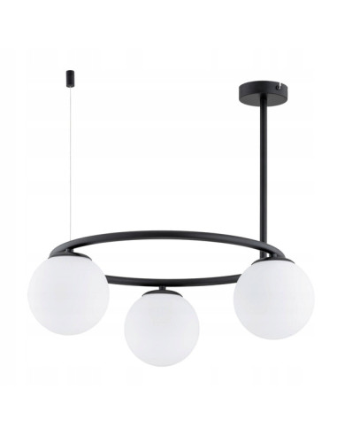 Lampa sufitowa RINGO A3 – nowoczesne oświetlenie w czerni i bieli z mlecznymi kulami do każdego wnętrza
