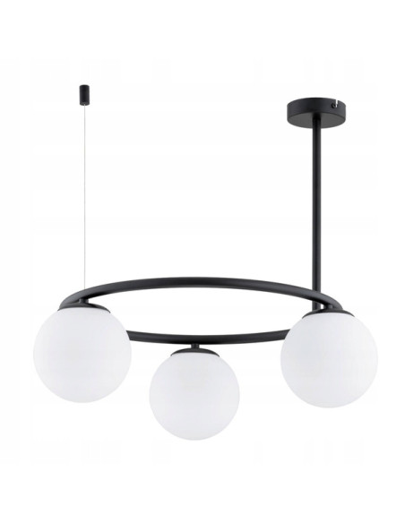Lampa sufitowa RINGO A3 – nowoczesne oświetlenie w czerni i bieli z mlecznymi kulami do każdego wnętrza