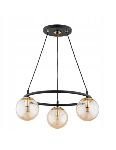 Nowoczesna lampa wisząca RINGO S3 czarna i złota, z trzema źródłami światła E14, elegancki design do każdego wnętrza