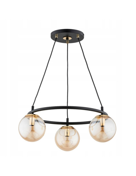 Nowoczesna lampa wisząca RINGO S3 czarna i złota, z trzema źródłami światła E14, elegancki design do każdego wnętrza