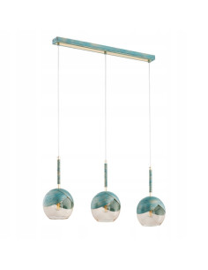 Elegancki żyrandol PRADA w miętowym kolorze z błękitnymi szklanymi kloszami - nowoczesna lampa wisząca do każdego wnętrza