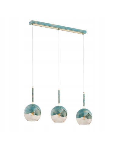 Elegancki żyrandol PRADA w miętowym kolorze z błękitnymi szklanymi kloszami - nowoczesna lampa wisząca do każdego wnętrza