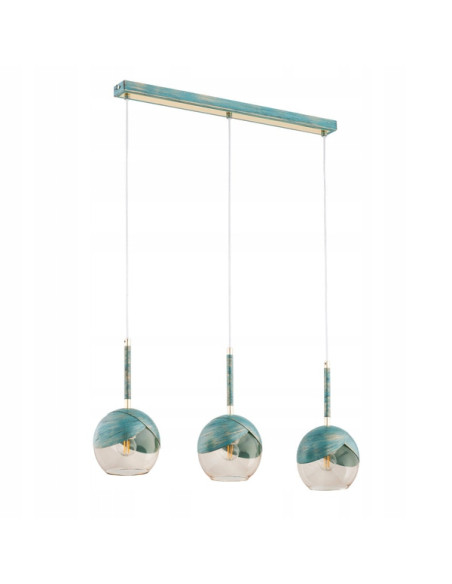 Elegancki żyrandol PRADA w miętowym kolorze z błękitnymi szklanymi kloszami - nowoczesna lampa wisząca do każdego wnętrza
