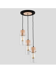 Lampa wisząca TANTUM - industrialne oświetlenie z 3 punktami świetlnymi, drewniana, elegancka do salonu i jadalni 2