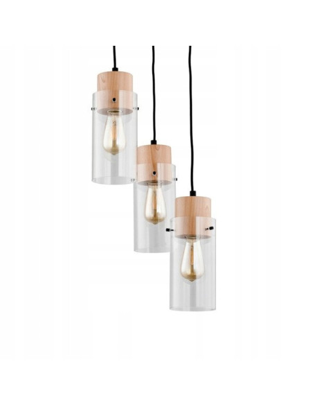 Lampa wisząca TANTUM - industrialne oświetlenie z 3 punktami świetlnymi, drewniana, elegancka do salonu i jadalni