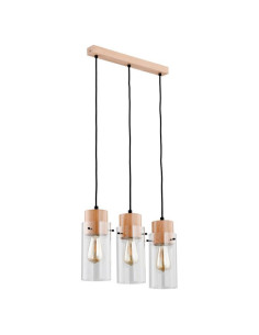 Lampa wisząca TANTUM - Drewniana lampa loftowa z trzema punktami świetlnymi do jadalni i salonu, styl minimalistyczny