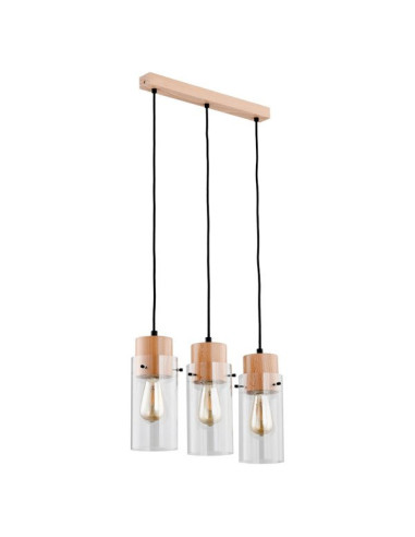 Lampa wisząca TANTUM - Drewniana lampa loftowa z trzema punktami świetlnymi do jadalni i salonu, styl minimalistyczny
