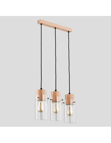 Lampa wisząca TANTUM - Drewniana lampa loftowa z trzema punktami świetlnymi do jadalni i salonu, styl minimalistyczny