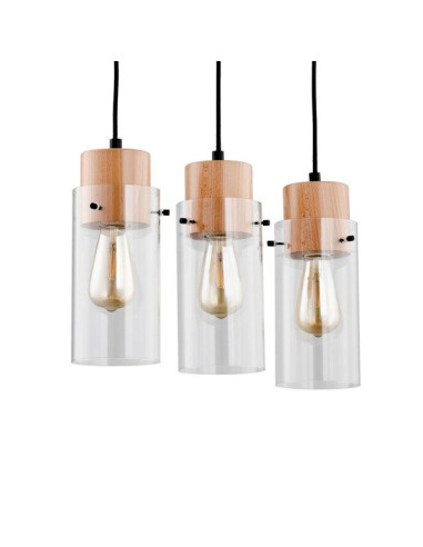 Lampa wisząca TANTUM - Drewniana lampa loftowa z trzema punktami świetlnymi do jadalni i salonu, styl minimalistyczny