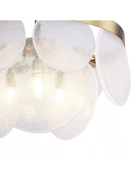 Nowoczesny żyrandol AURORA ze szkła i mosiądzu, idealny do salonu i jadalni, z eleganckim designem i przyjemnym światłem.